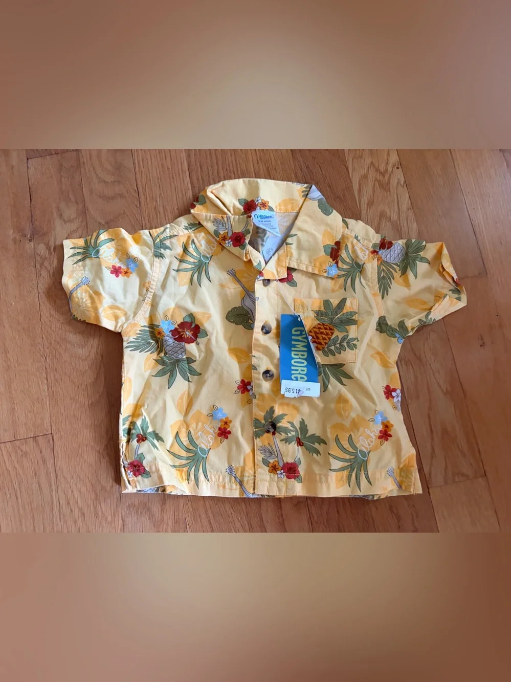 Gymboree Surf Island Pineapple Tropical Yellow Hawaiian Shirt Size 3-6 month NEW